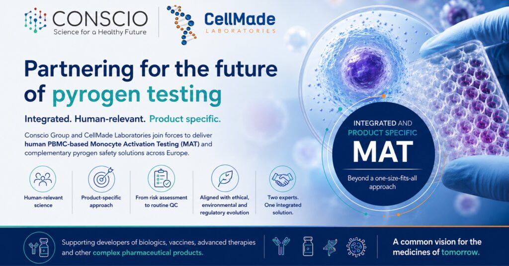 Conscio Group and CellMade Laboratories partnership for Monocyte Activation Testing (MAT) and human-relevant pyrogen testing