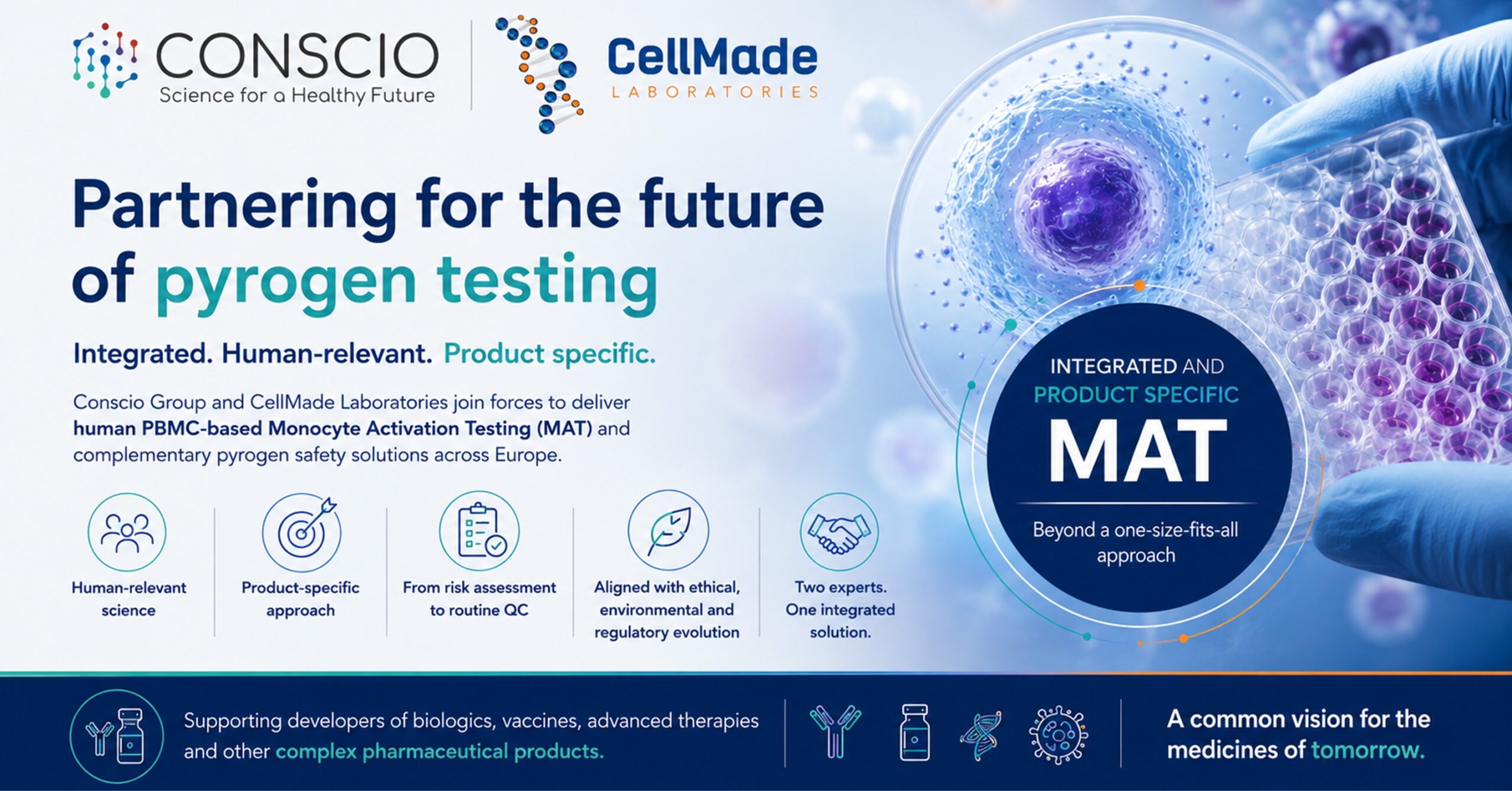 Conscio Group and CellMade Laboratories partnership for Monocyte Activation Testing (MAT) and human-relevant pyrogen testing
